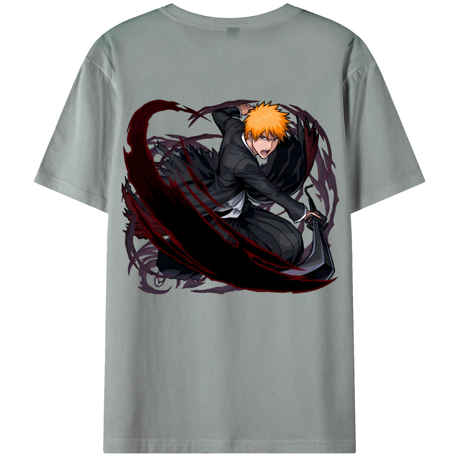 （画像用） ブリーチ 黒崎一護（くろさき いちご）BLEACH Kurosaki Ichigo 綿100％ メンズ半袖Tシャツ（バックプリント） 通気性